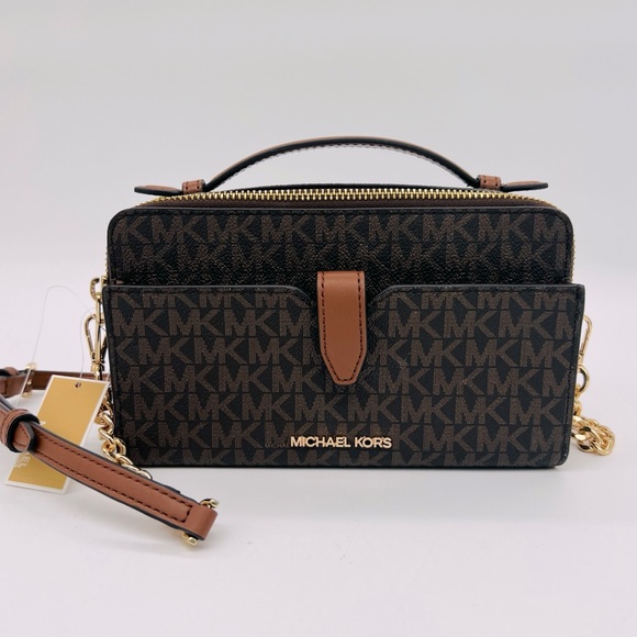 Michael Kors Signature Mid Size Double Zip Top Handle & Crossbody Chain Bag NWT - Picture 7 of 15